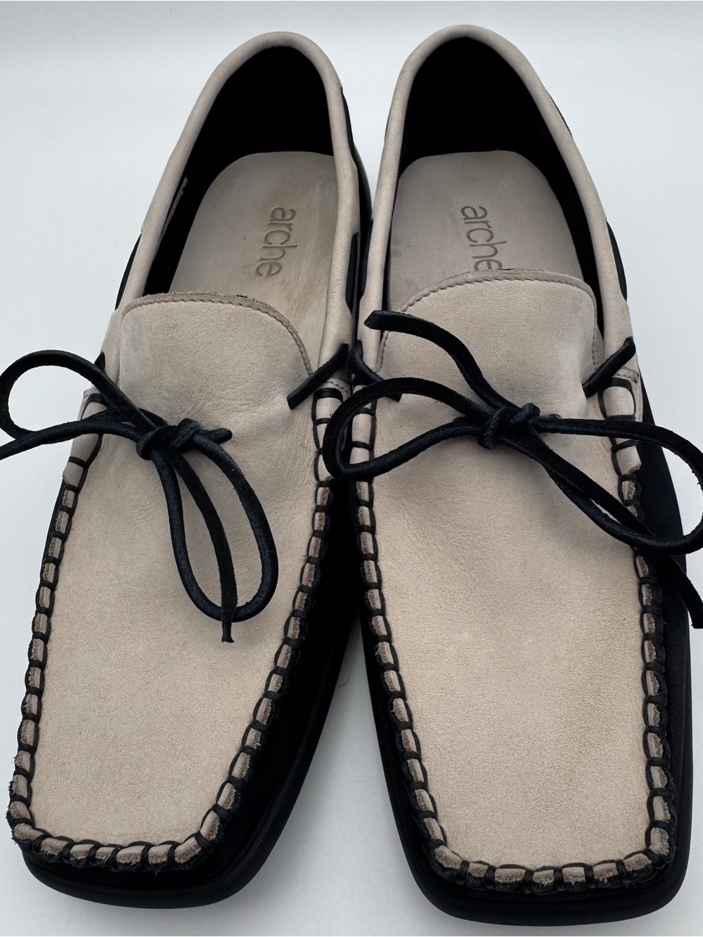 Arche Moccasin Loafers Two Tone Cream Black Leather Women EU 39 US 8 - Picture 6 of 13